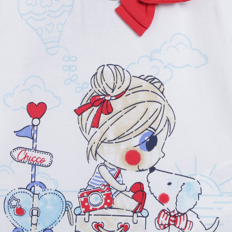 Girls White Printed 2 Pc Set T-shirt with Short Trouser image number 4